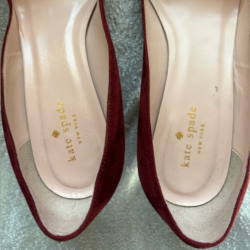 Pointed Toe Block Heel Pumps in Burgundy Suede - Picture 4 of 13